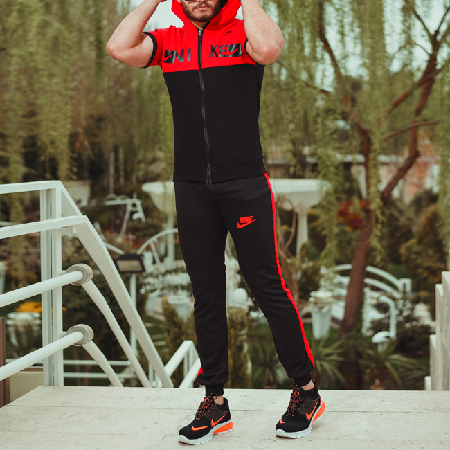 ست تیشرت و شلوار زیپ دار مردانه Nike مدل Hero قرمز